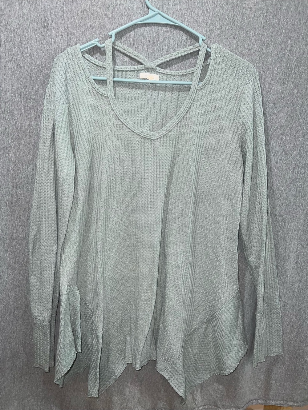 Maurices Mint Green Waffle-Knit Long Sleeve Tunic with Cross-Back